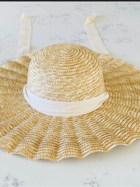 NWOT - Francesca's Collections Natural Straw Hat with White Trim.